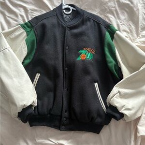 Vintage 7Up NBA Shootout wool and genuine leather varsity jacket.